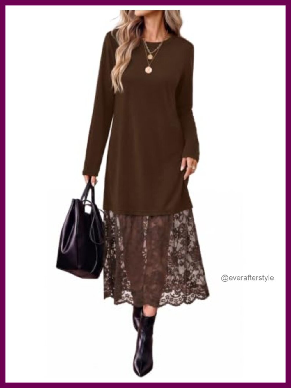 Long Sleeve Midi Dress Lace Patchwork Fall Wedding Guest Dress